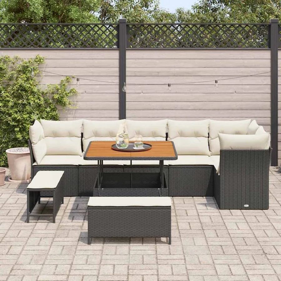 Ensemble de canapé de jardin 9 pcs Noir polyrotin - 3