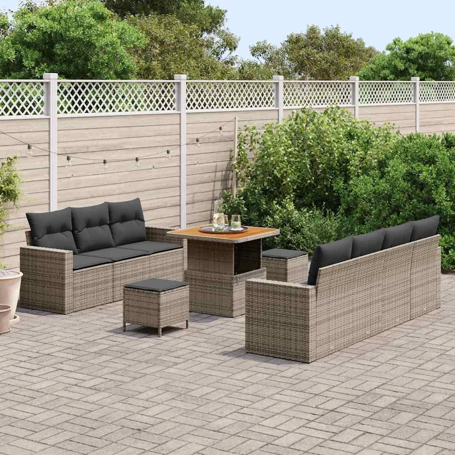 Ensemble de canapé de jardin 10 pcs Gris polyrotin - 3