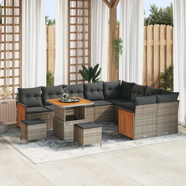 Ensemble de canapé de jardin avec coussin 12 pcs Gris