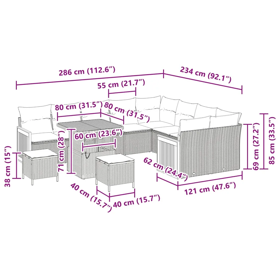 Ensemble de canapé de jardin avec coussin 12 pcs Gris - 8