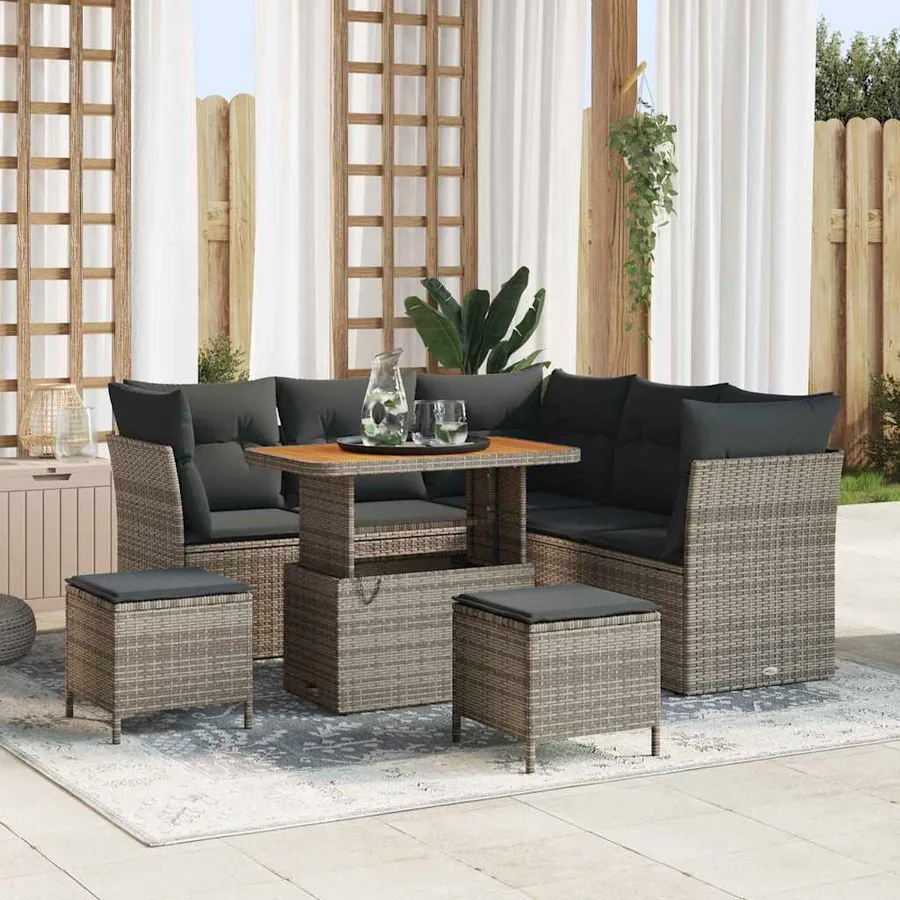 Ensemble de canapé de jardin 8 pcs Gris polyrotin