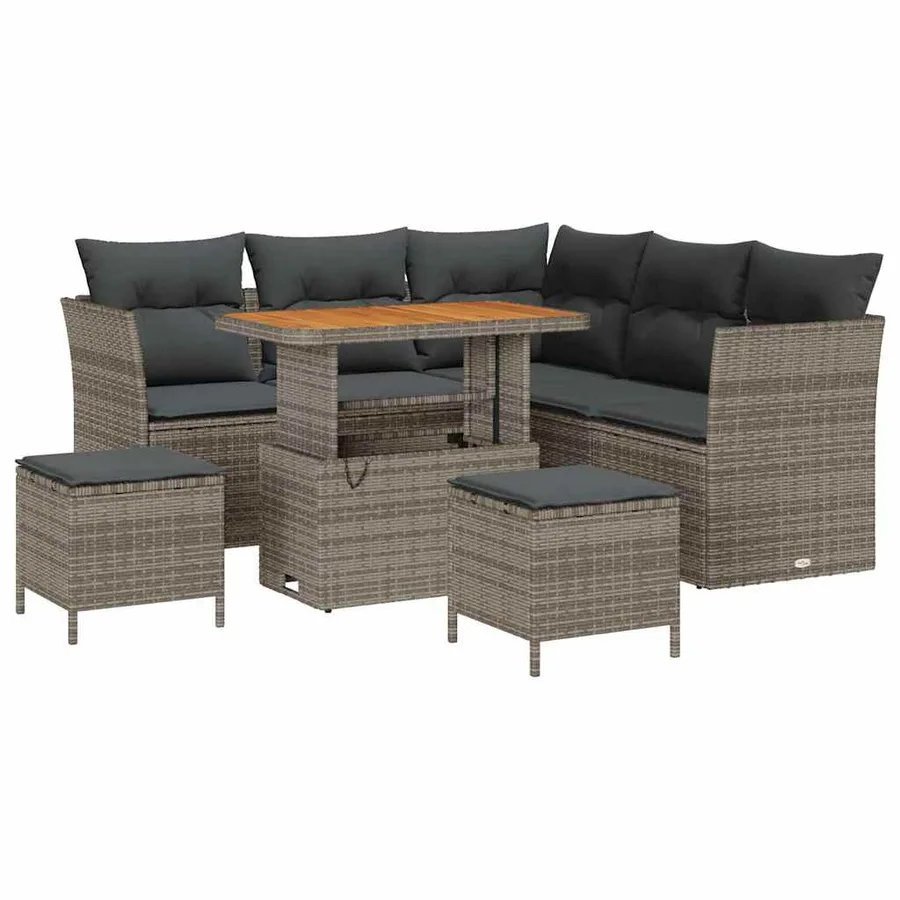 Ensemble de canapé de jardin 8 pcs Gris polyrotin - 2