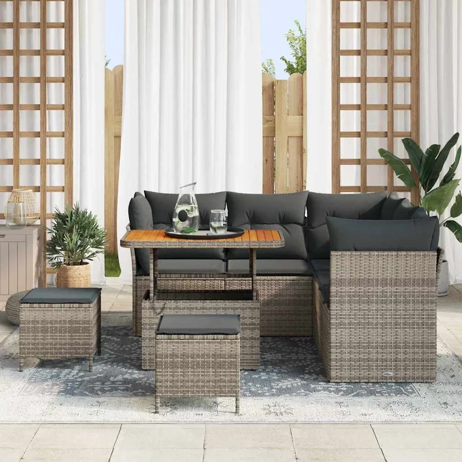 Ensemble de canapé de jardin 8 pcs Gris polyrotin - 3
