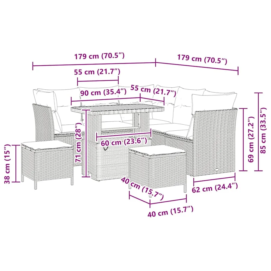 Ensemble de canapé de jardin 8 pcs Gris polyrotin - 9