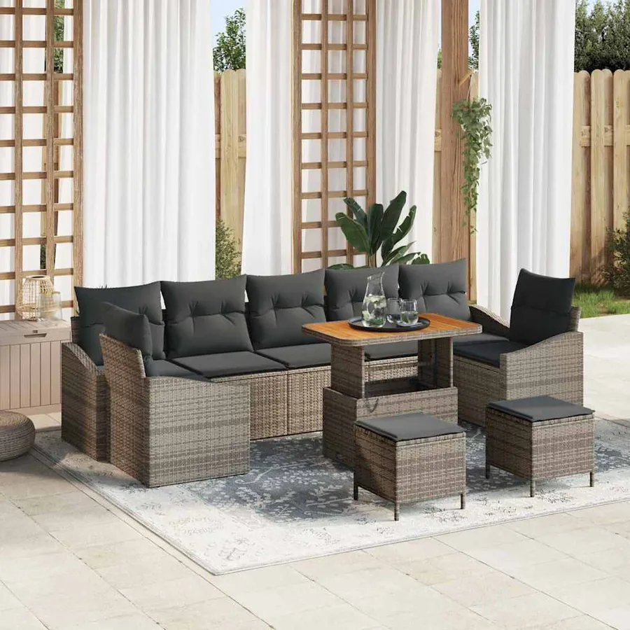 Ensemble de canapé de jardin 10 pcs Gris Poly rotin
