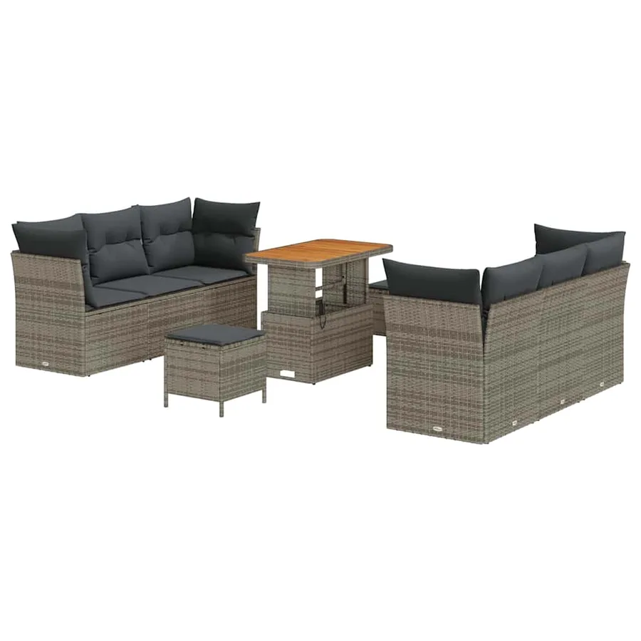 Ensemble de canapé de jardin 9 pcs Gris polyrotin - 2