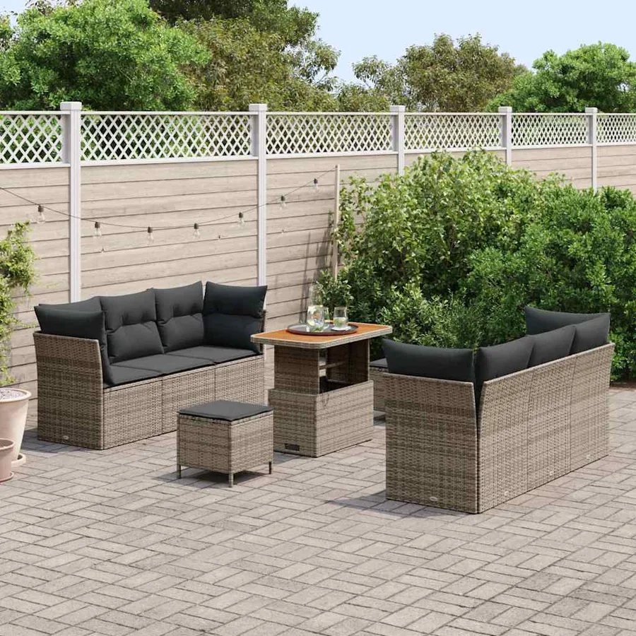 Ensemble de canapé de jardin 9 pcs Gris polyrotin - 3
