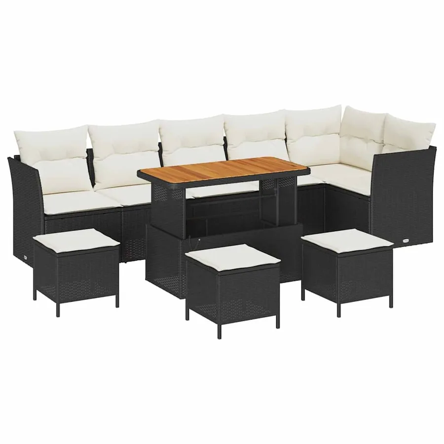 Ensemble de canapé de jardin 10 pcs Noir polyrotin - 2