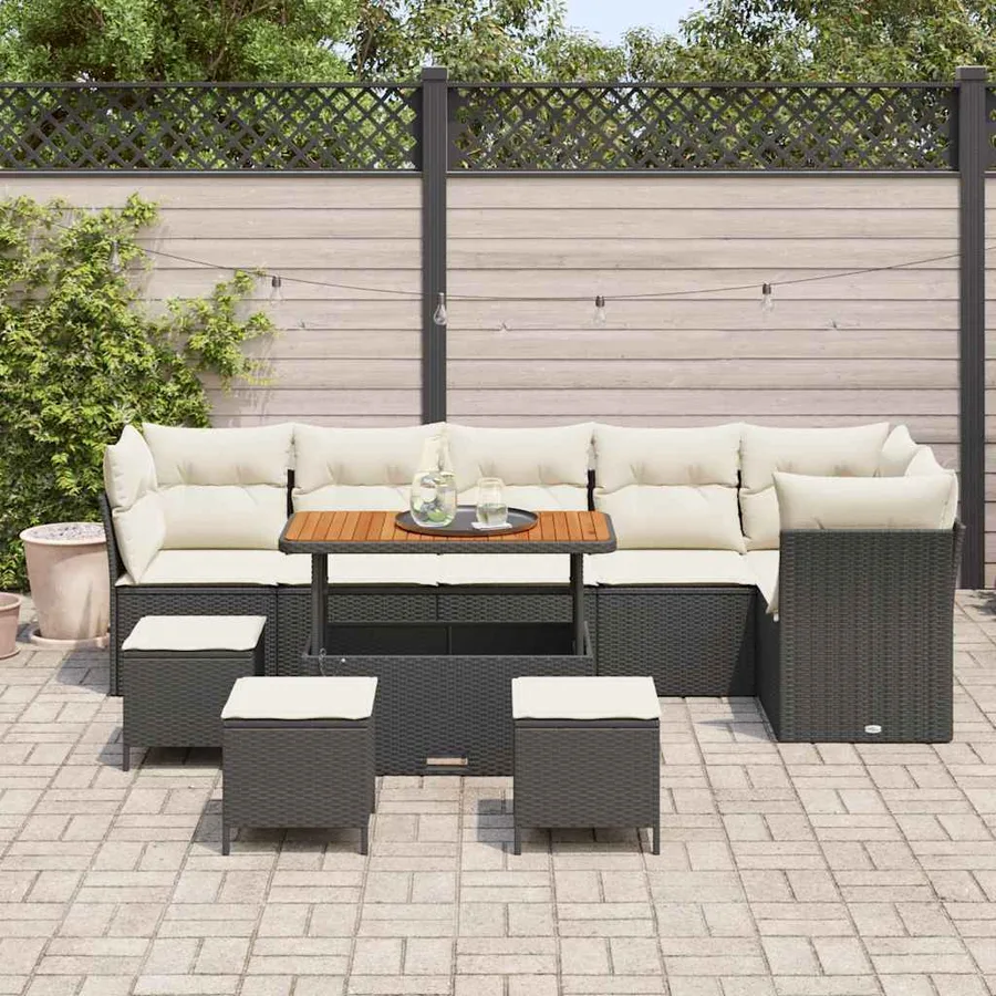 Ensemble de canapé de jardin 10 pcs Noir polyrotin - 3