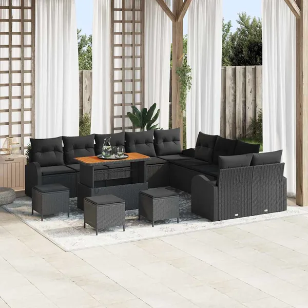 Ensemble de canapé de jardin avec coussin 14 pcs Noir