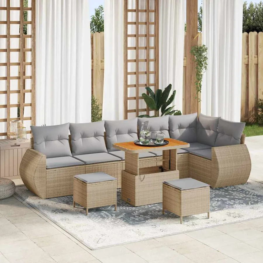 Ensemble de canapé de jardin 9 pcs Beige polyrotin