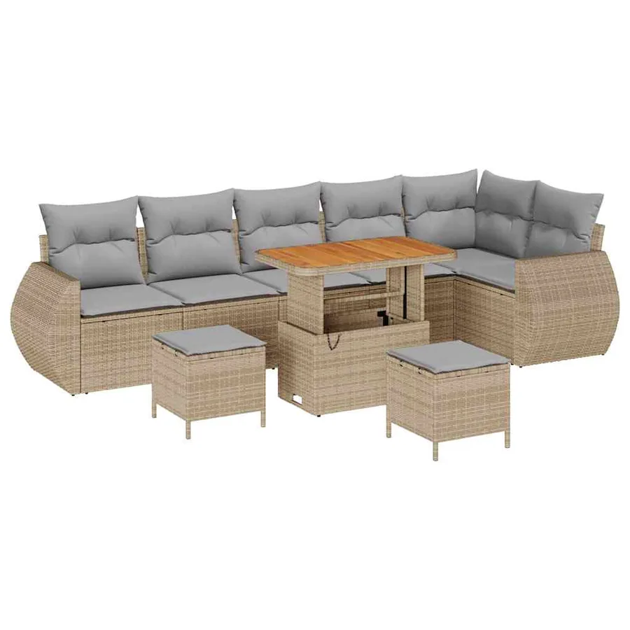 Ensemble de canapé de jardin 9 pcs Beige polyrotin - 2