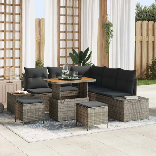 Ensemble de canapé de jardin avec coussin 8 pcs Gris Poly rotin