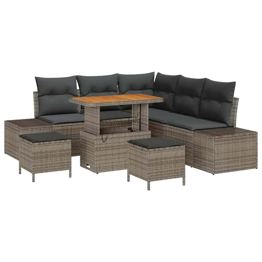 Ensemble de canapé de jardin avec coussin 8 pcs Gris Poly rotin - 2