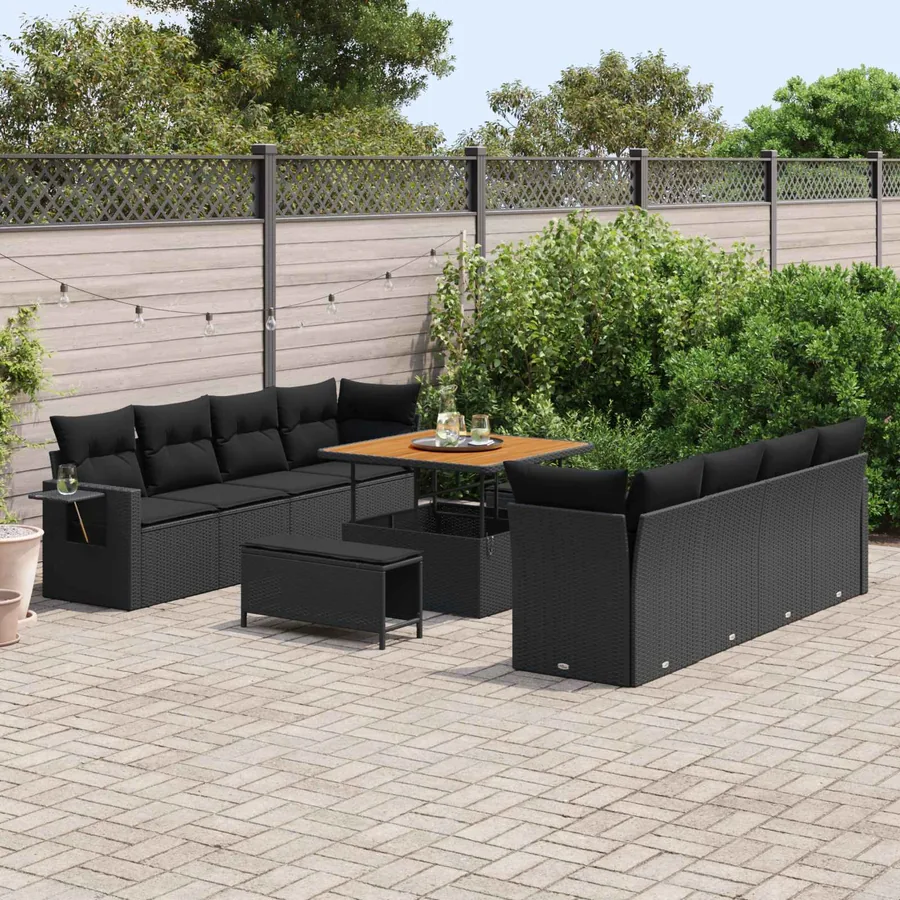 Ensemble de canapé de jardin 11 pcs Noir Poly rotin