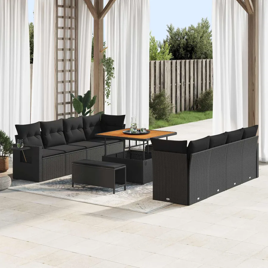 Ensemble de canapé de jardin 11 pcs Noir Poly rotin - 3