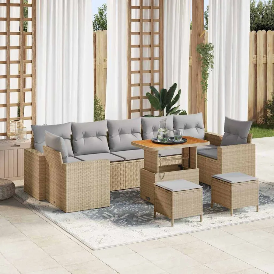 Ensemble de canapé de jardin 10 pcs Beige polyrotin