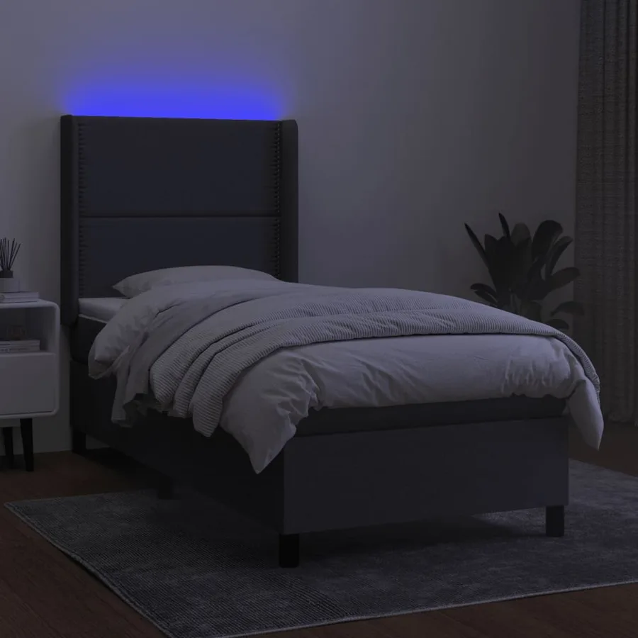 Sommier à lattes de lit matelas LED Gris foncé 100x200 cm Tissu - 3