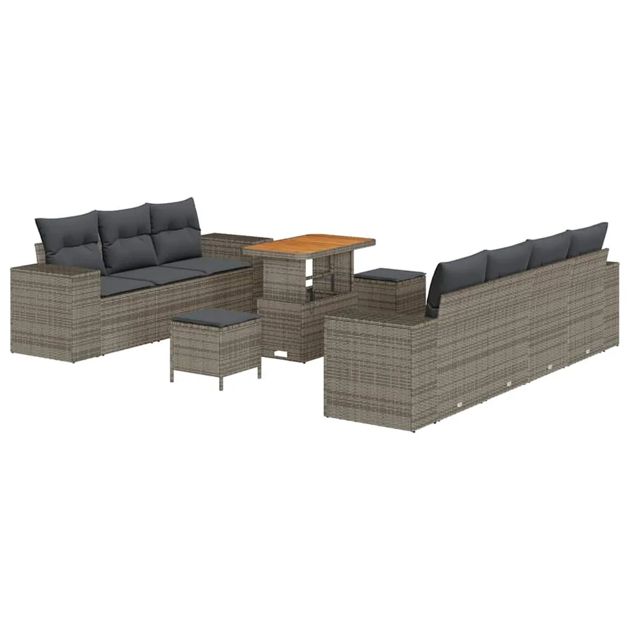 Ensemble de canapé de jardin avec coussin 10 pcs Gris polyrotin - 2