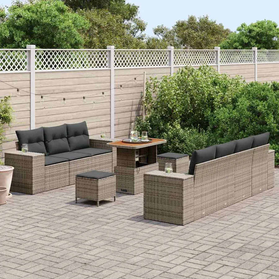 Ensemble de canapé de jardin avec coussin 10 pcs Gris polyrotin - 3