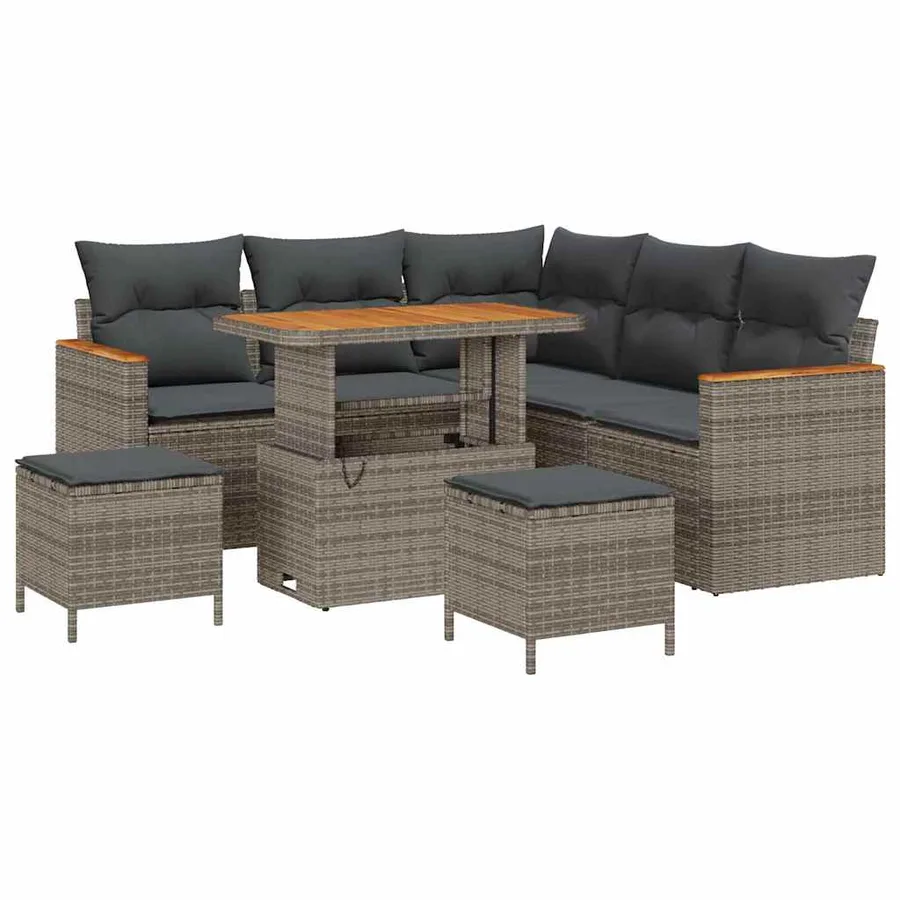 Ensemble de canapé de jardin avec coussin 8 pcs Gris Poly rotin - 2