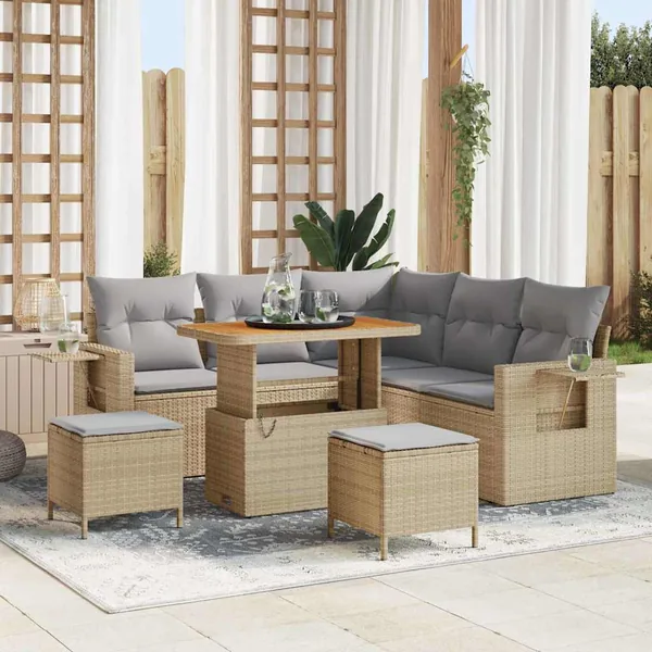 Ensemble de canapé de jardin avec coussin 8 pcs Beige polyrotin