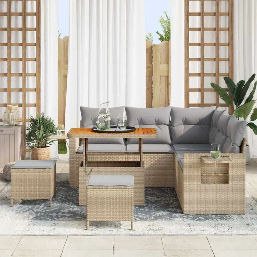 Ensemble de canapé de jardin avec coussin 8 pcs Beige polyrotin - 3