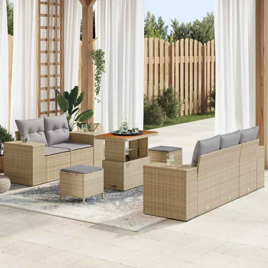Ensemble de canapé de jardin 8 pcs Beige polyrotin