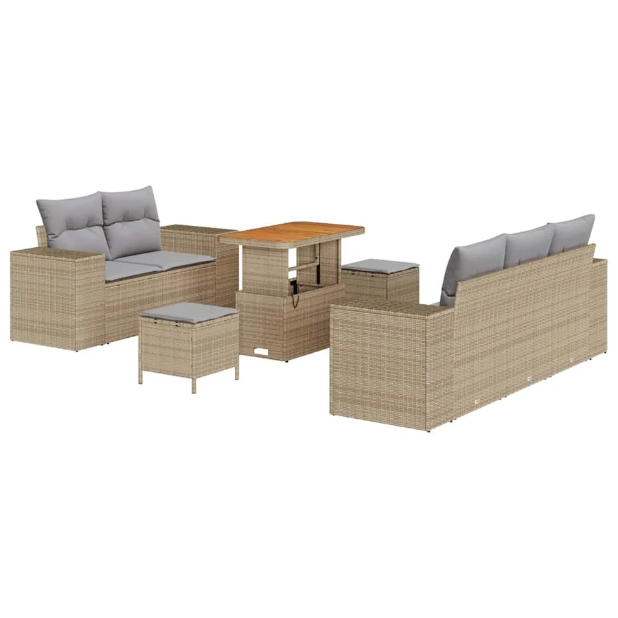 Ensemble de canapé de jardin 8 pcs Beige polyrotin - 2