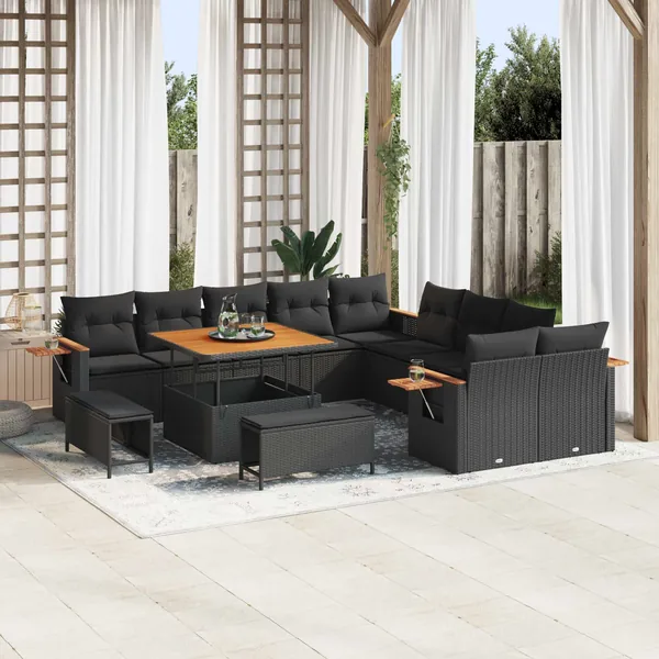 Ensemble de canapé de jardin avec coussin 17 pcs Noir polyrotin