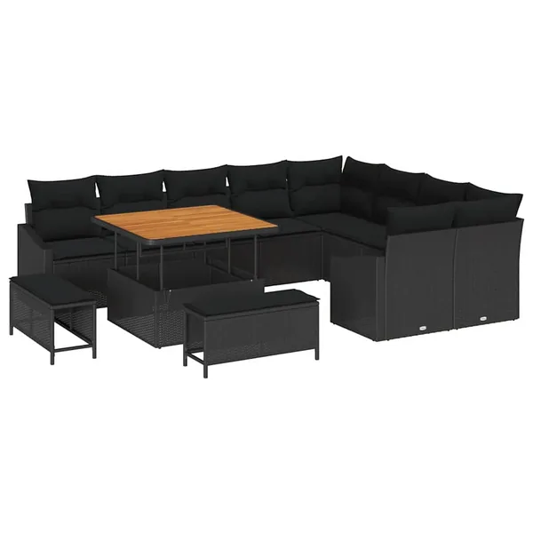 Ensemble de canapé de jardin 12 pcs Noir Poly rotin