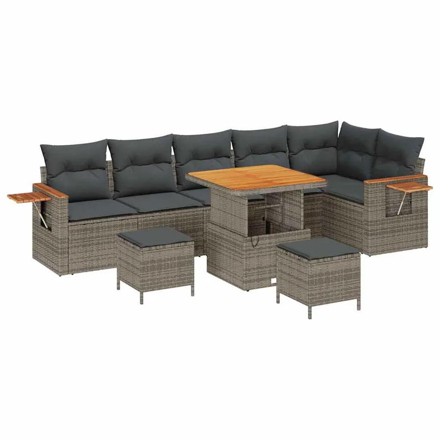 Ensemble de canapé de jardin avec coussin 11 pcs Gris polyrotin - 2