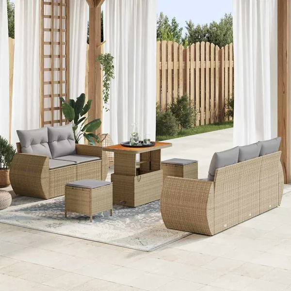 Ensemble de canapé de jardin 8 pcs Beige polyrotin