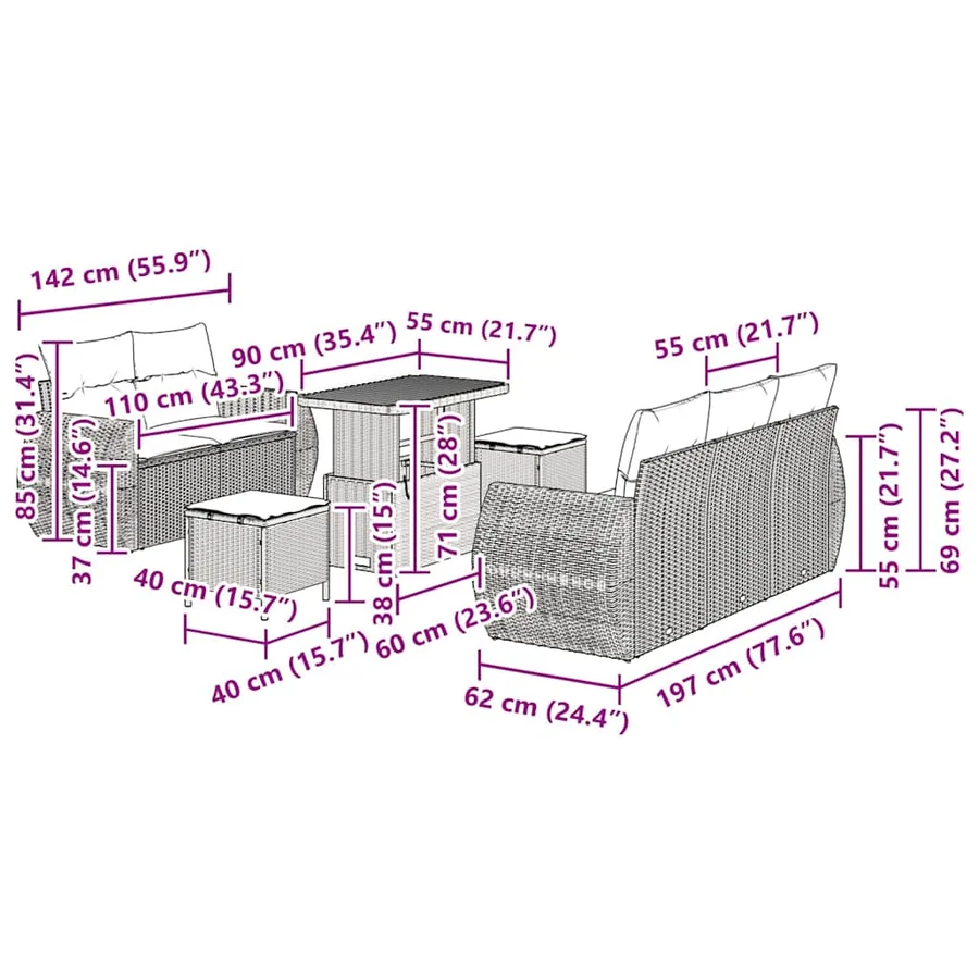Ensemble de canapé de jardin 8 pcs Beige polyrotin - 12
