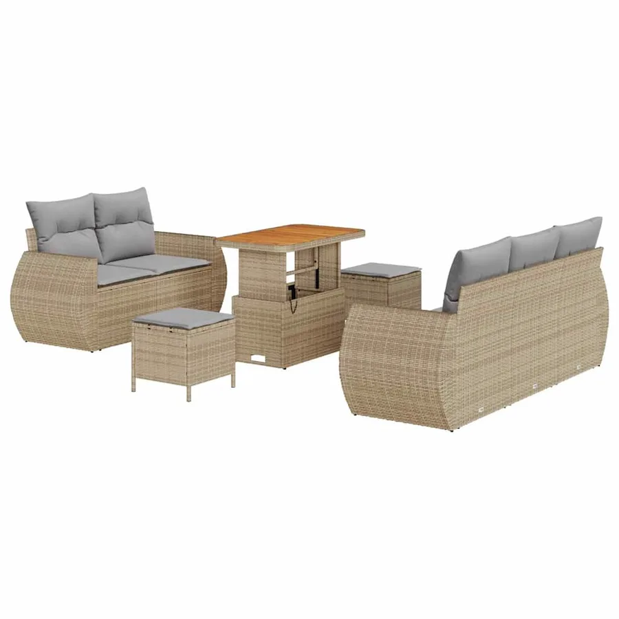 Ensemble de canapé de jardin 8 pcs Beige polyrotin - 2