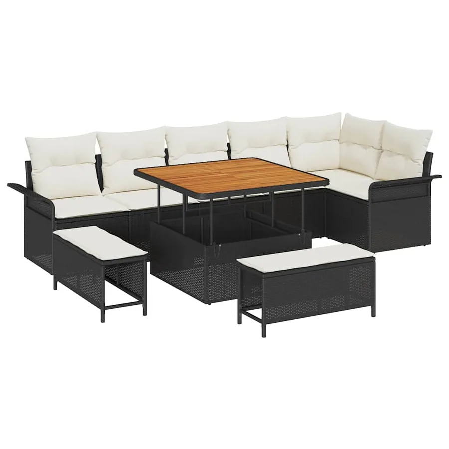 Ensemble de canapé de jardin avec coussin 9 pcs Noir polyrotin - 2
