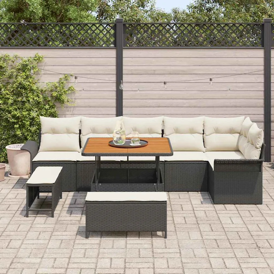 Ensemble de canapé de jardin avec coussin 9 pcs Noir polyrotin - 3