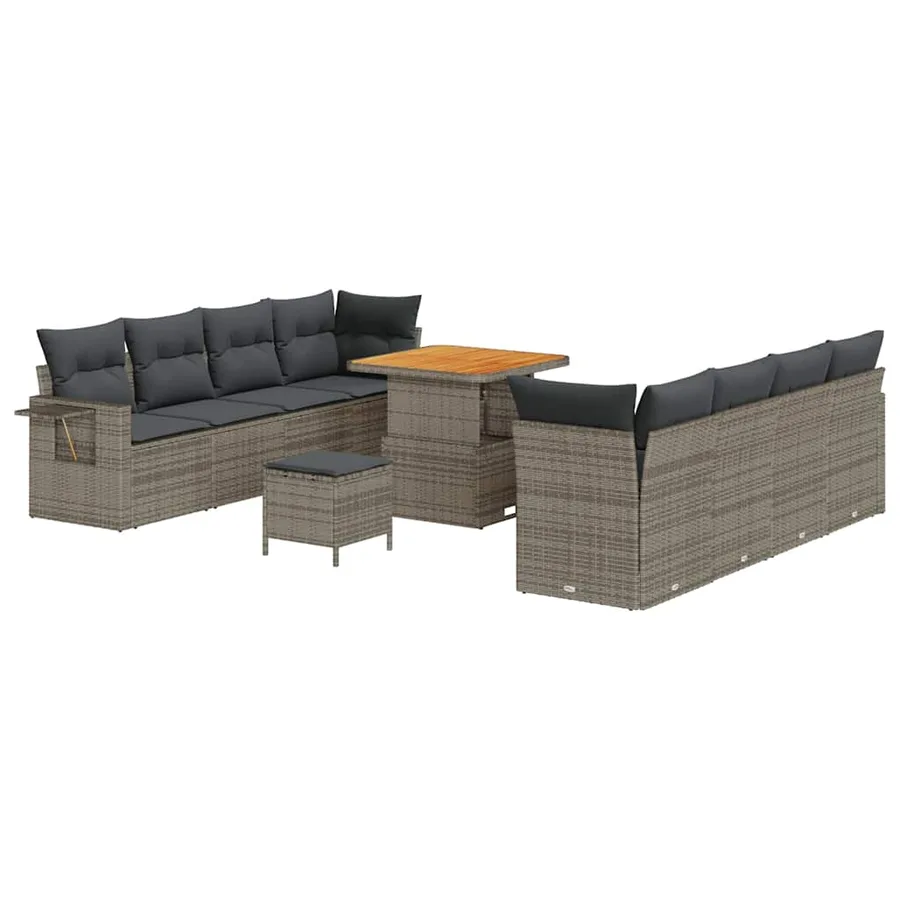 Ensemble de canapé de jardin 11 pcs Gris Poly rotin - 2
