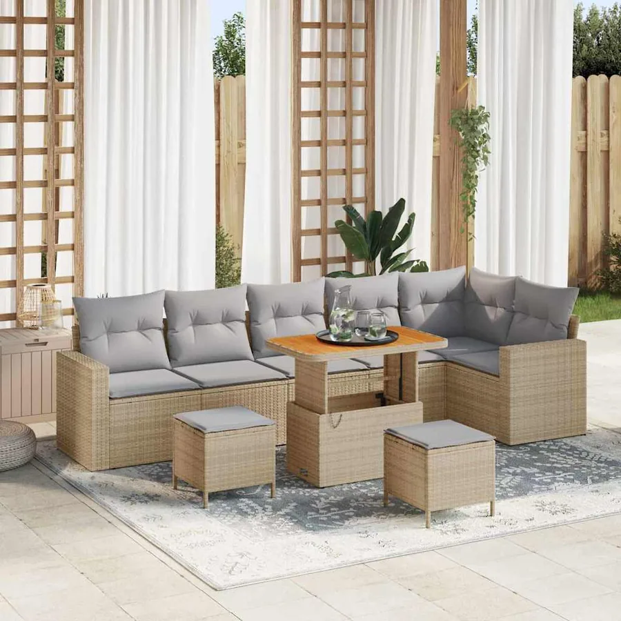 Ensemble de canapé de jardin 9 pcs Beige polyrotin