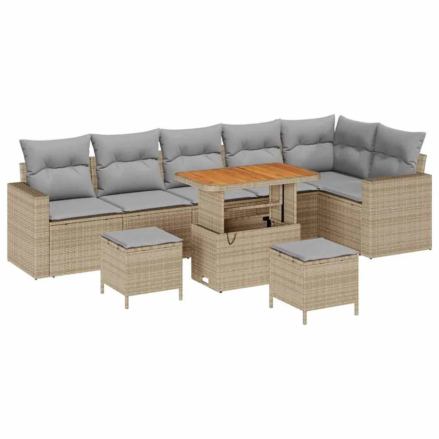 Ensemble de canapé de jardin 9 pcs Beige polyrotin - 2