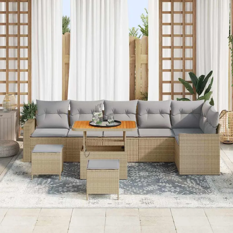 Ensemble de canapé de jardin 9 pcs Beige polyrotin - 3
