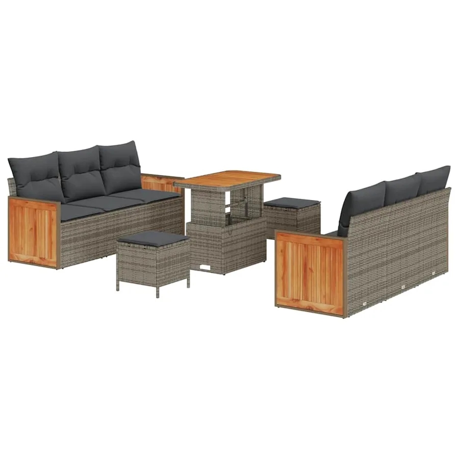Ensemble de canapé de jardin avec coussin 11 pcs Gris polyrotin - 2