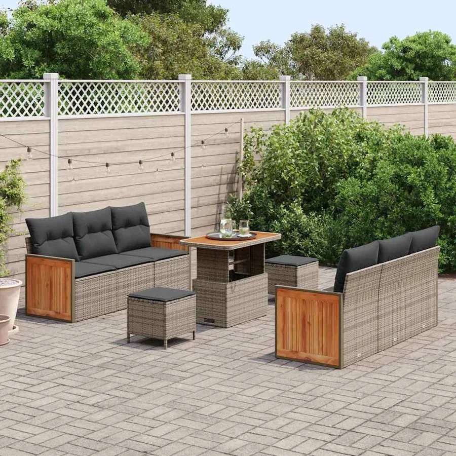 Ensemble de canapé de jardin avec coussin 11 pcs Gris polyrotin - 3