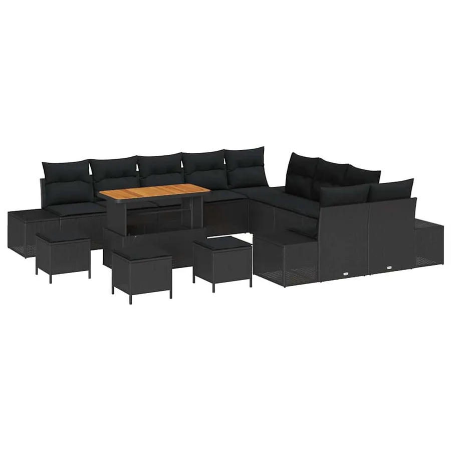 Ensemble de canapé de jardin 14 pcs Noir Poly rotin - 2