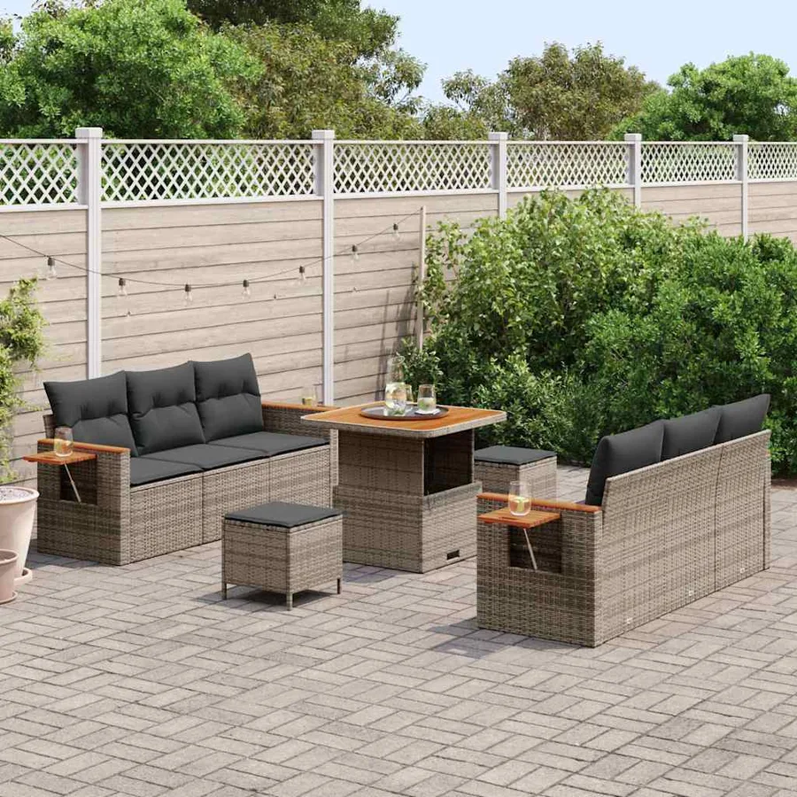 Ensemble de canapé de jardin avec coussin 11 pcs Gris polyrotin - 3