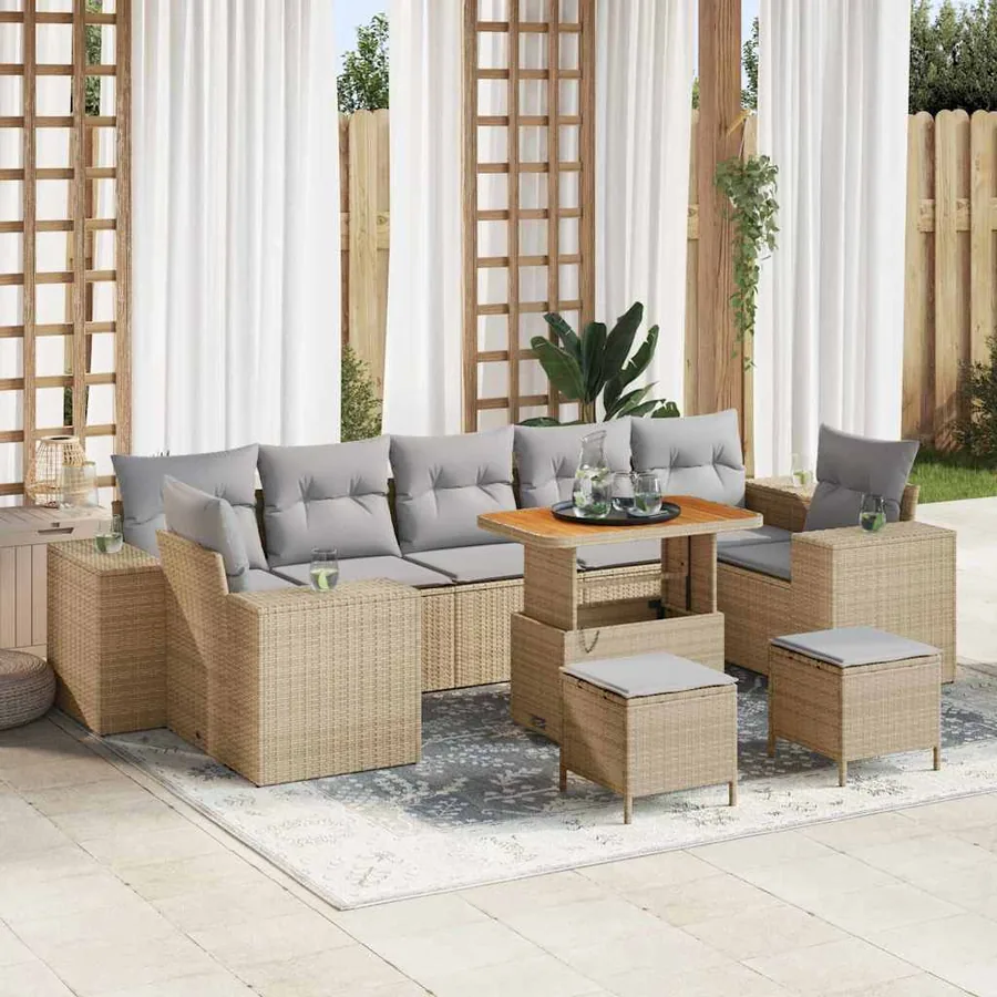 Ensemble de canapé de jardin 10 pcs Beige polyrotin