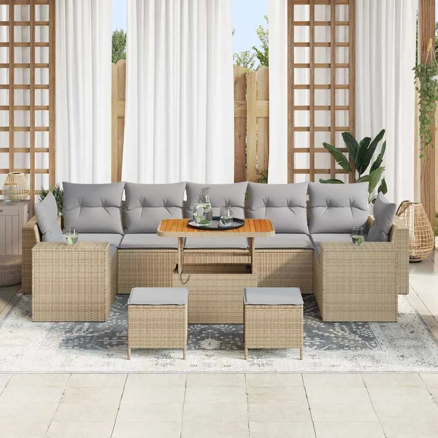 Ensemble de canapé de jardin 10 pcs Beige polyrotin - 3