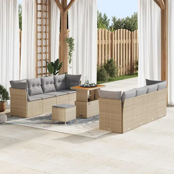 Ensemble de canapé de jardin 11 pcs Beige polyrotin