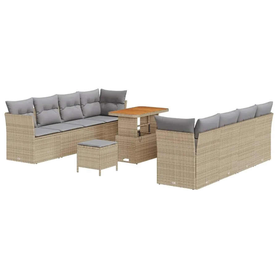Ensemble de canapé de jardin 11 pcs Beige polyrotin - 2