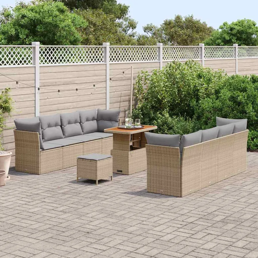 Ensemble de canapé de jardin 11 pcs Beige polyrotin - 3